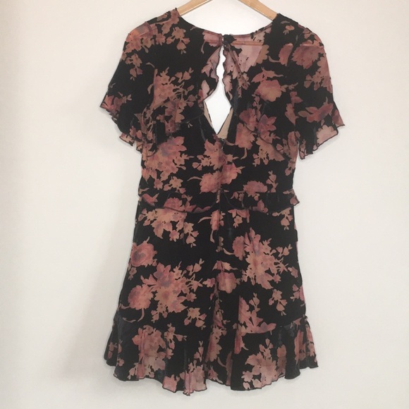 Floral Velvet Burnished Ruffle Open Back Dress - Picture 4 of 8